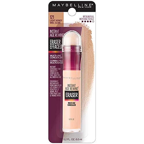 Maybelline Instant Age Rewind before-after look illustrates visible brighten under-eye area