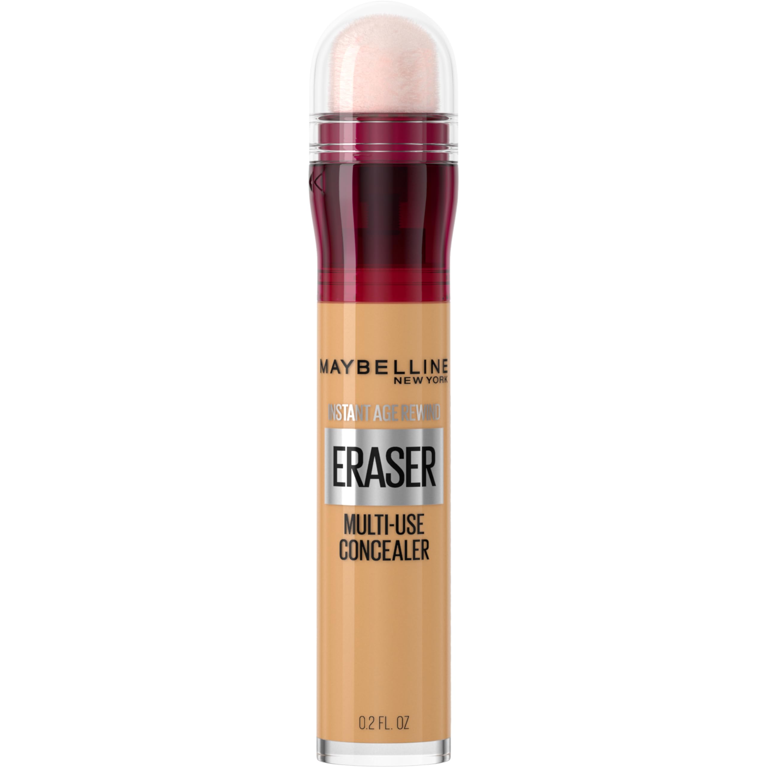 Maybelline Instant Age Rewind concealer tube demonstrates brightening under-eye coverage for a rested look.