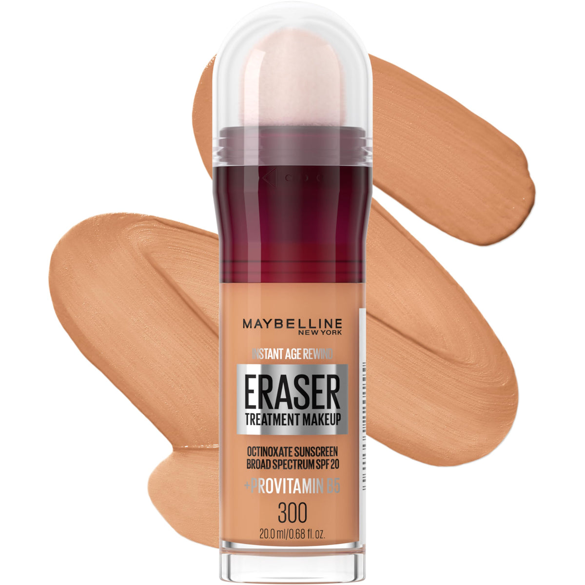 Maybelline Instant Age Rewind Eraser bottle application shows buildable coverage.