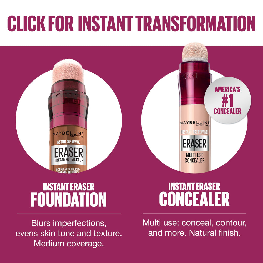 Maybelline Instant Age Rewind Eraser Foundation skin-tone blending on fingertip for seamless look.
