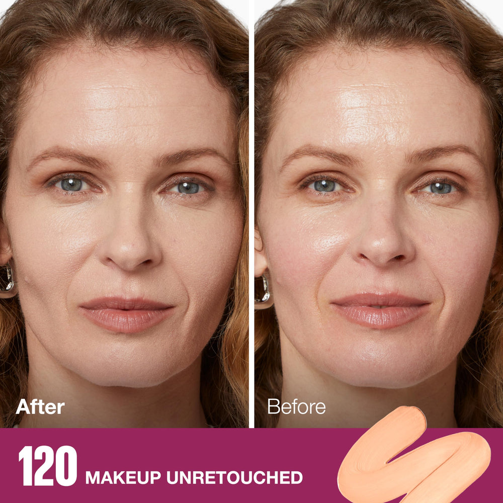 Maybelline Instant Age Rewind Eraser Foundation swatch closeup shows buildable coverage.
