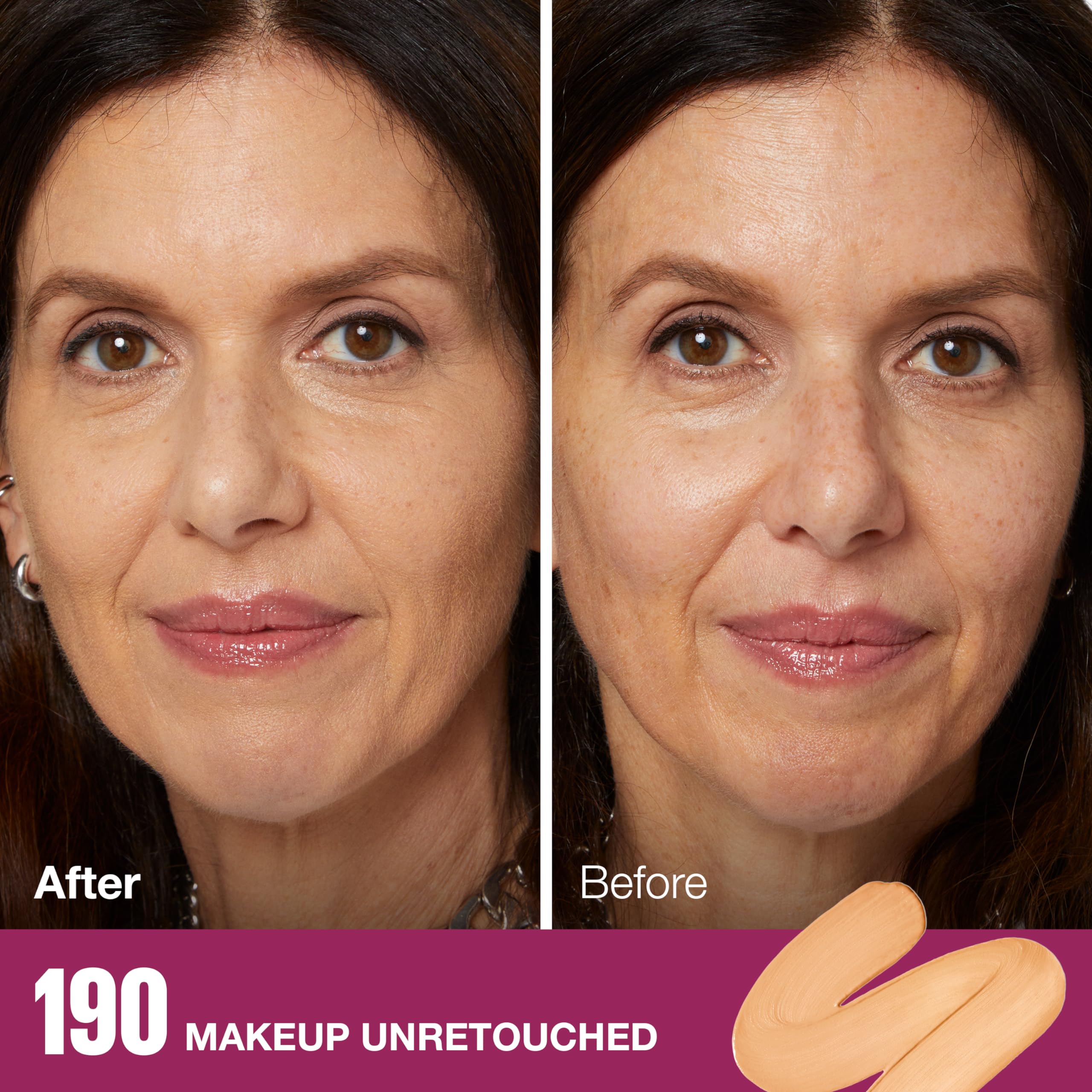 Maybelline Instant Age Rewind Eraser Foundation sponge applicator demonstrates precise blending for a natural finish.
