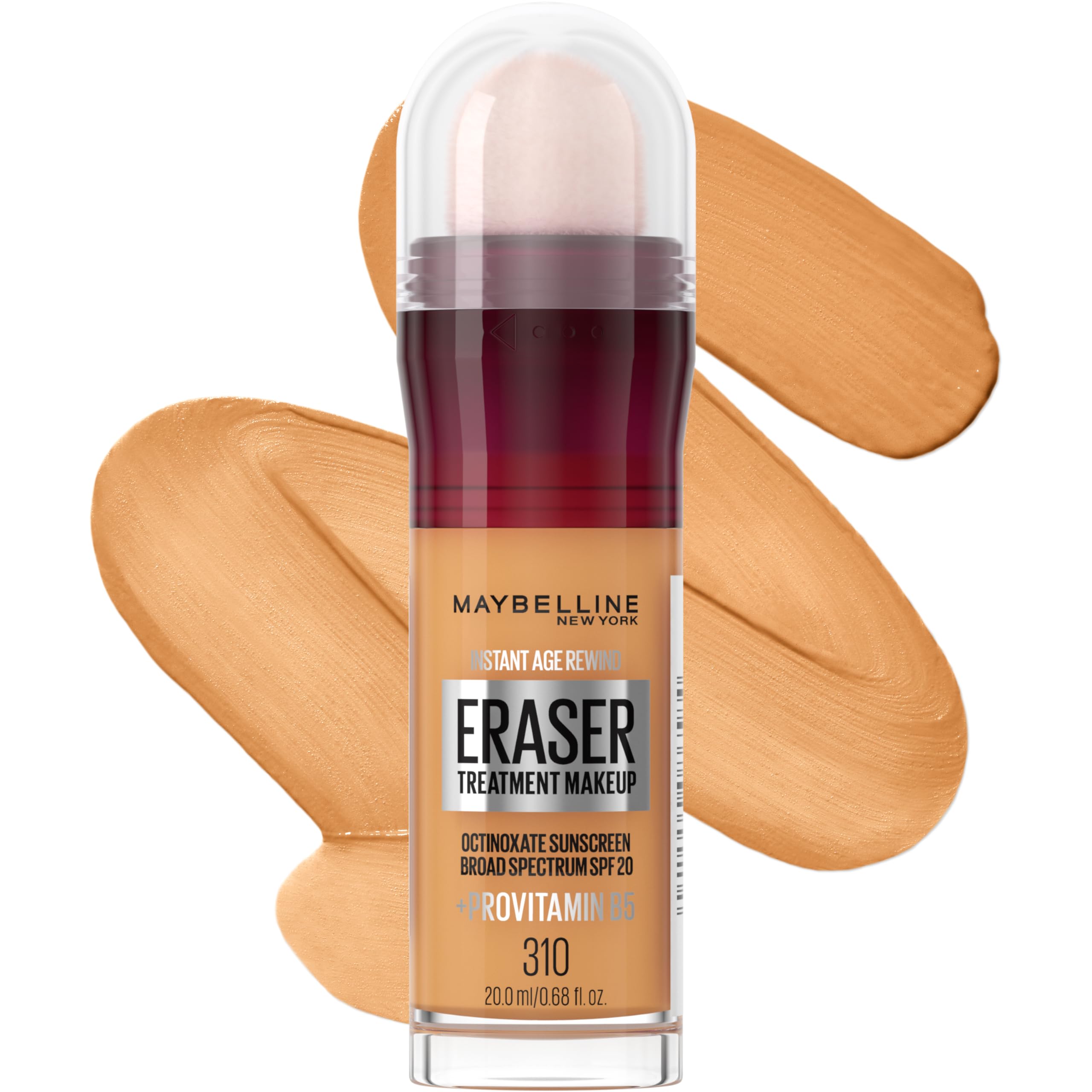 Maybelline Instant Age Rewind Foundation bottle closeup showing natural finish and SPF 20
