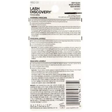 Maybelline Lash Discovery swatch demonstrates rich color with easy removal.
