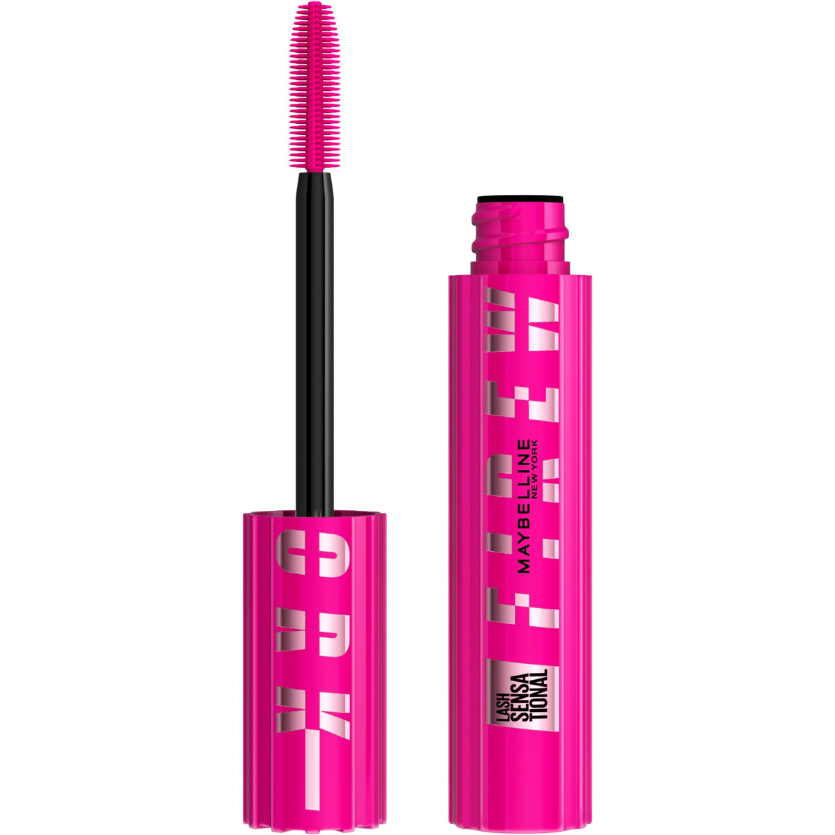 Maybelline Lash Sensational Firework brush close-up shows lash separation and lift.