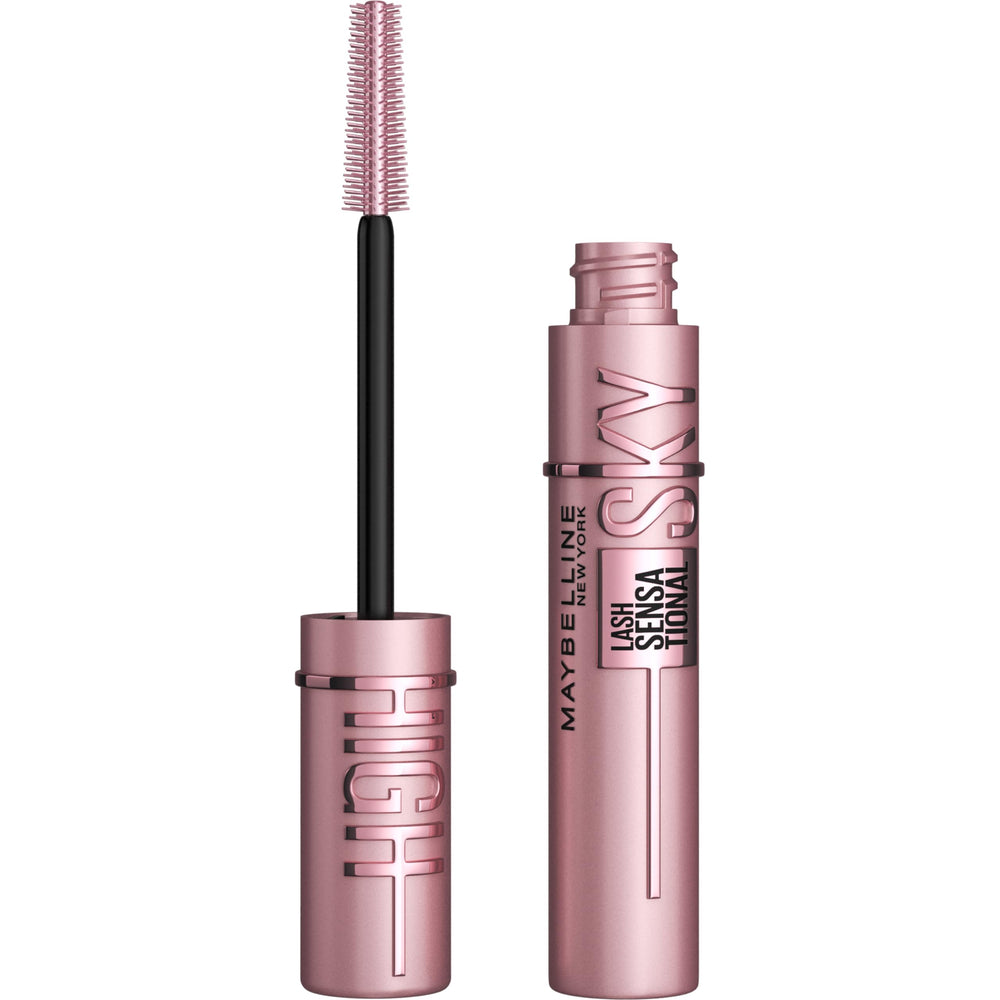 Maybelline Lash Sensational Sky High bottle closeup highlighting shade options for quick color choice.