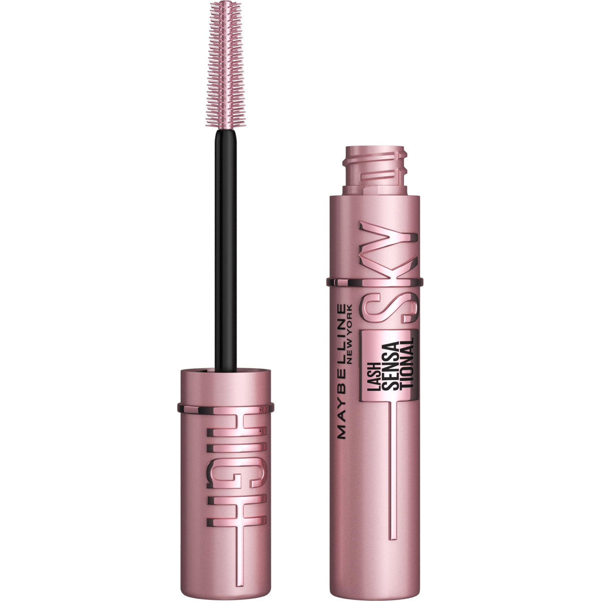 Maybelline Lash Sensational Sky High bottle closeup highlighting shade options for quick color choice.