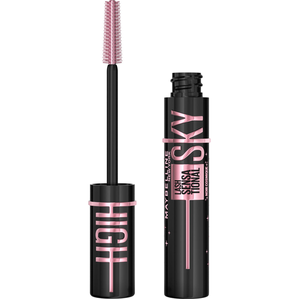 Maybelline Lash Sensational Sky High mascara bottle shows buildable volume