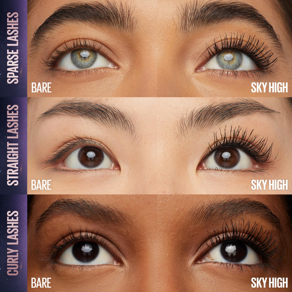 Maybelline Lash Sensational Sky High brush demonstrates root-to-tip lengthening