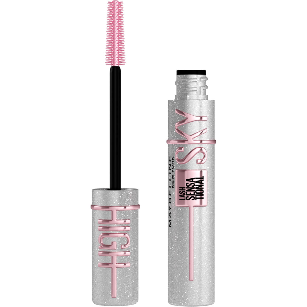 Maybelline Lash Sensational Sky High brush shows glitter wand for bold lashes.