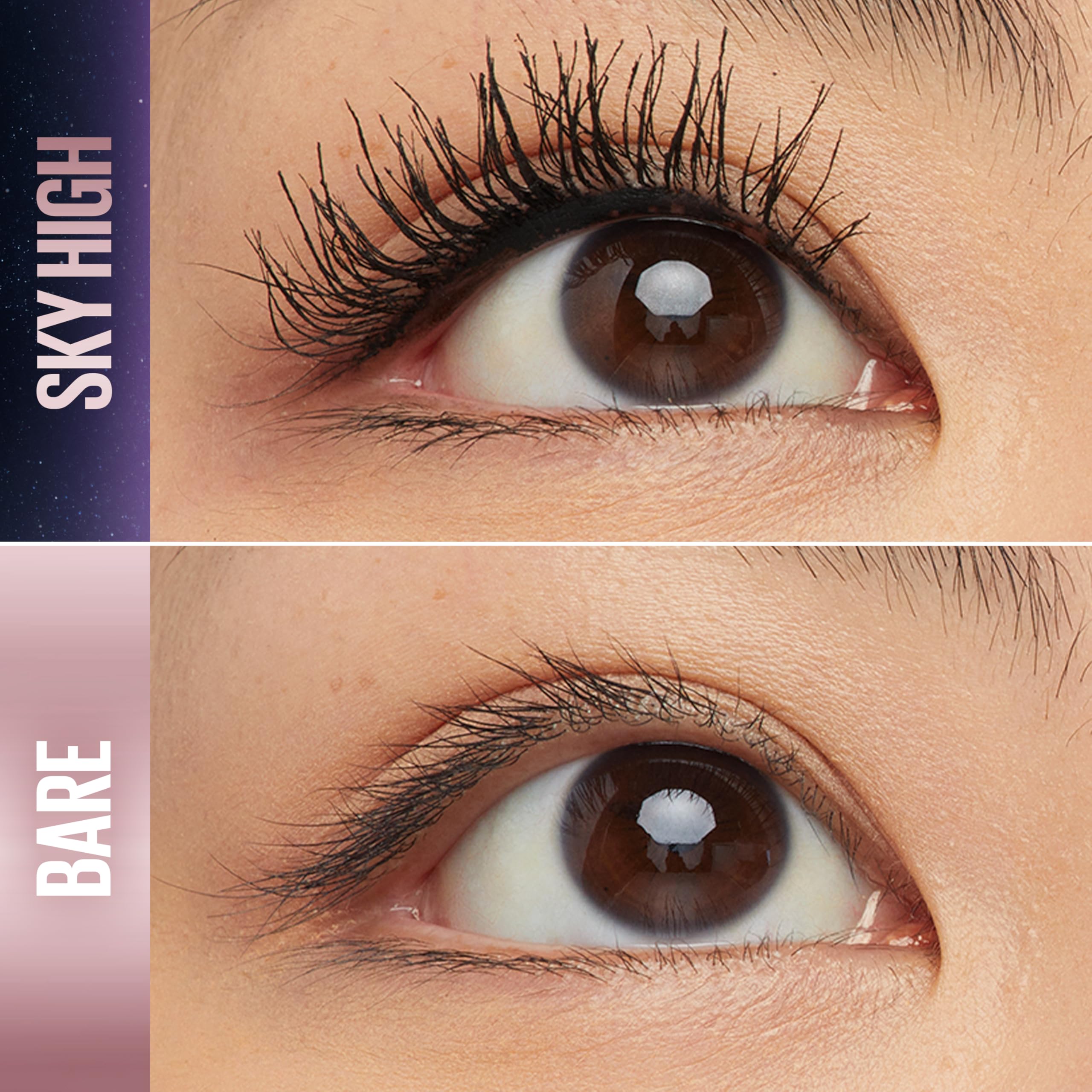 Maybelline Lash Sensational Sky High Flex Tower brush close-up shows bending action for lifted lashes