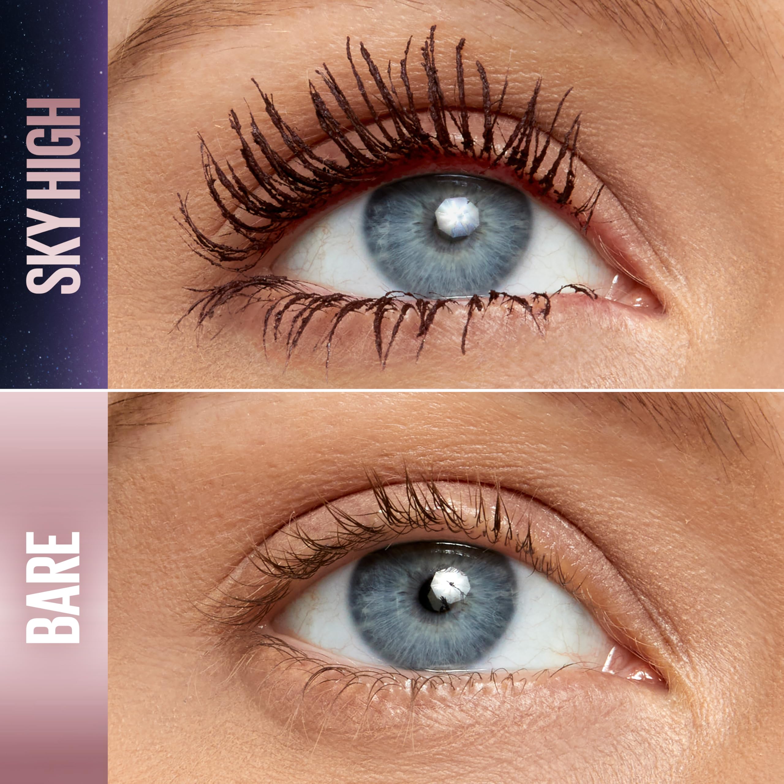 Maybelline Sky High Flex Tower Brush demonstrates easy root-to-tip lash extension.
