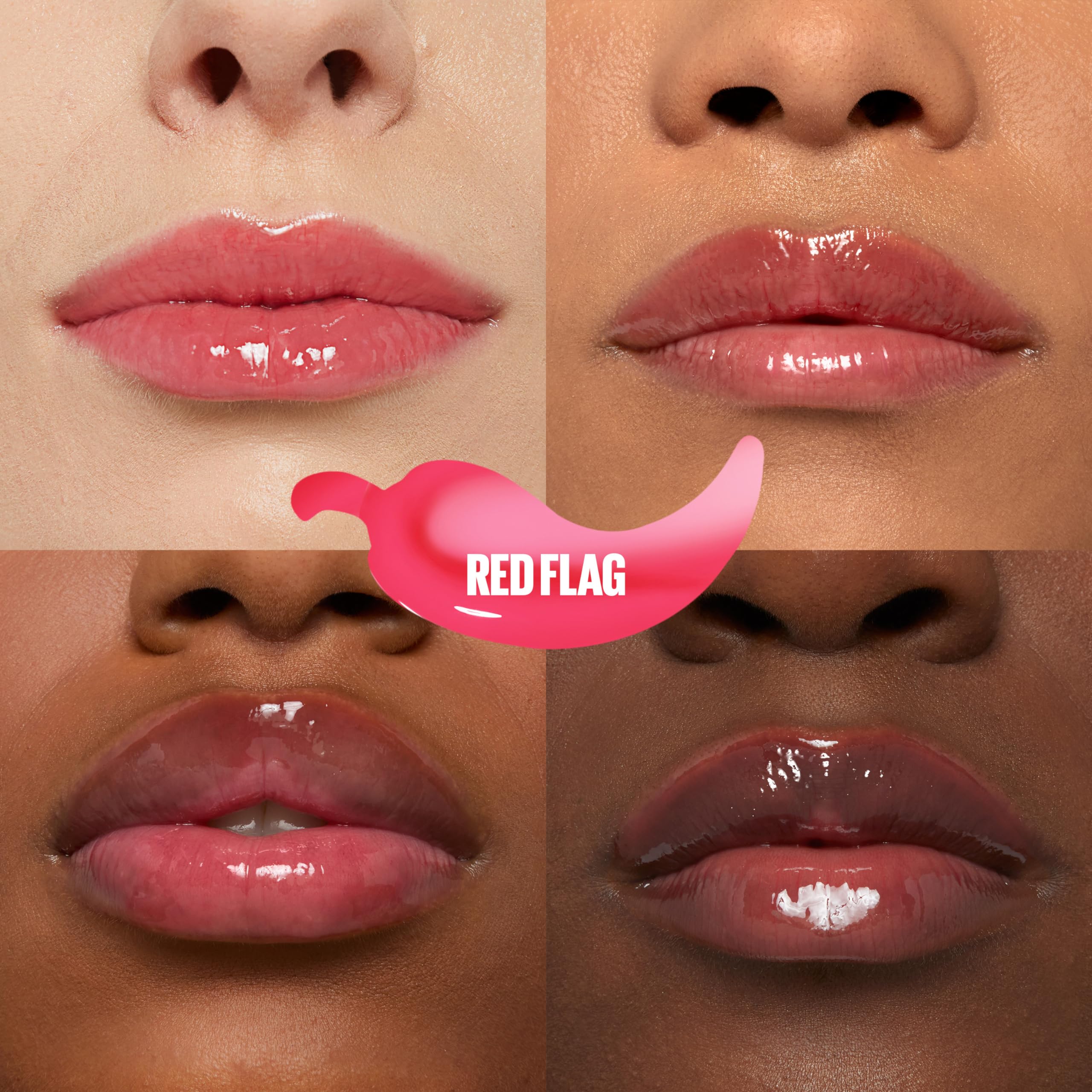 Maybelline Lifter Gloss Plump sheer red swatch showing glossy plump look.