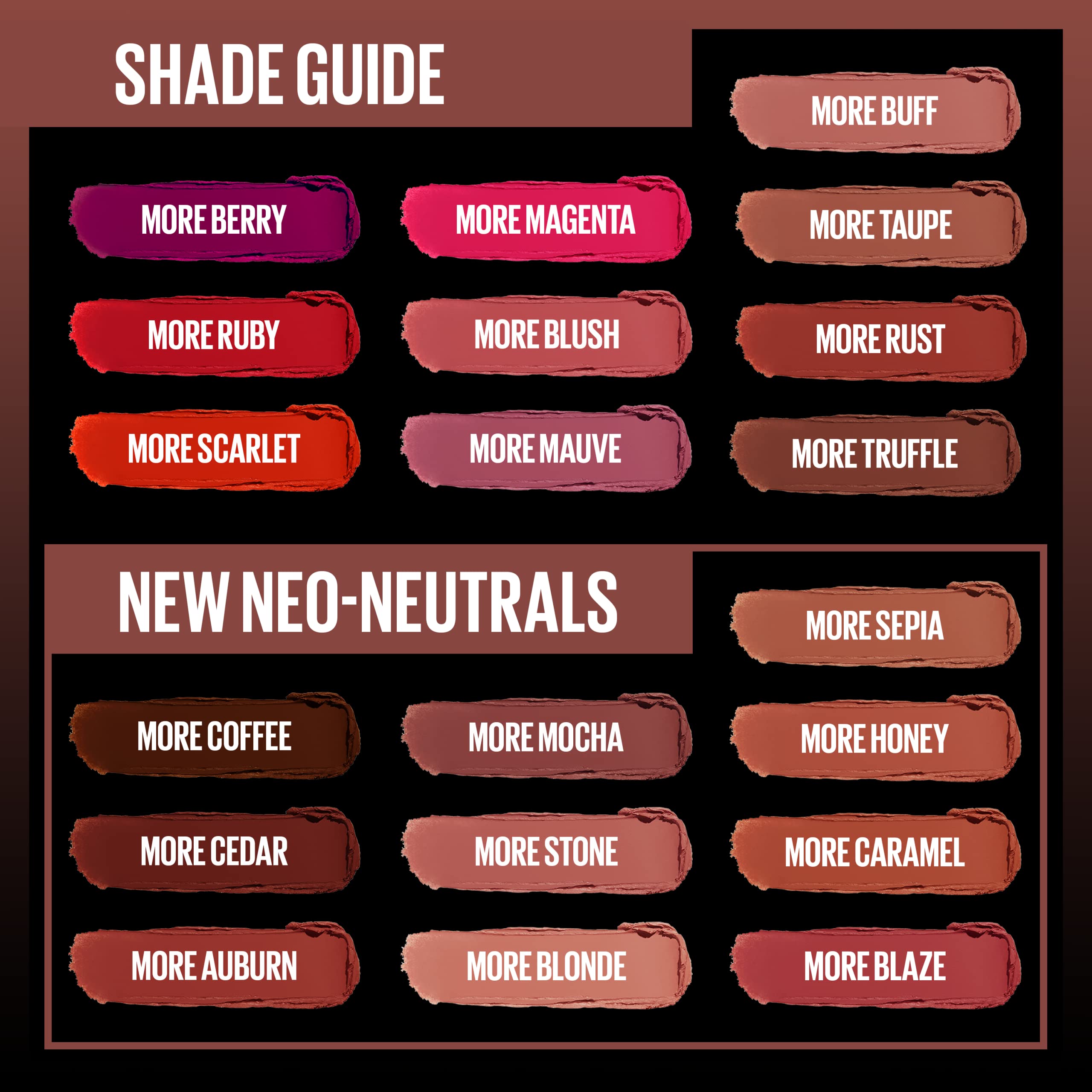 Maybelline Neo-Neutrals full shade range image with warm neutrals.