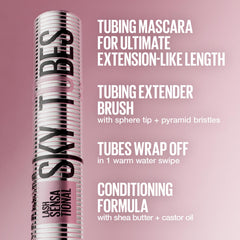 Maybelline tube texture detail illustrating tubing formula for flake-proof performance