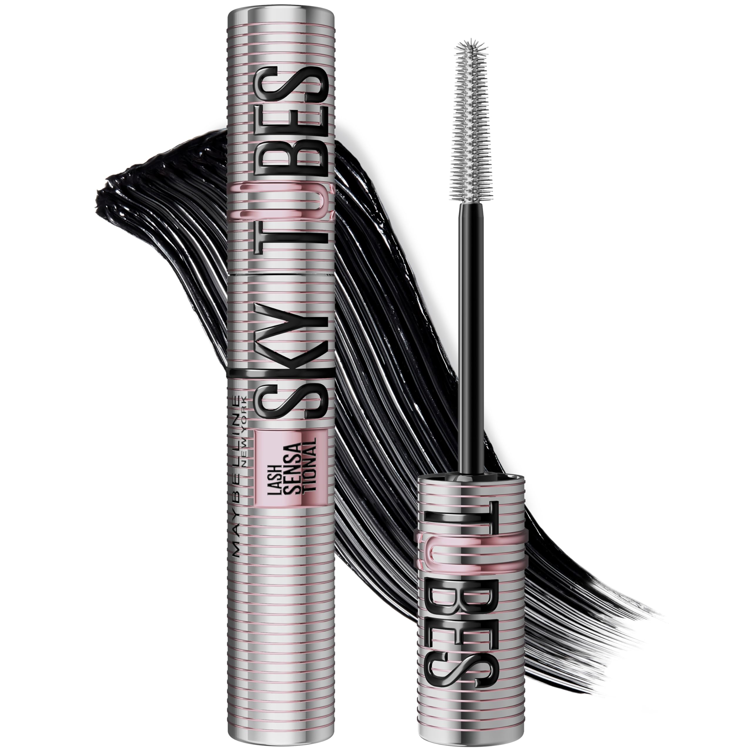 Maybelline front packaging showing product tube and shade very black benefit long-lasting wear