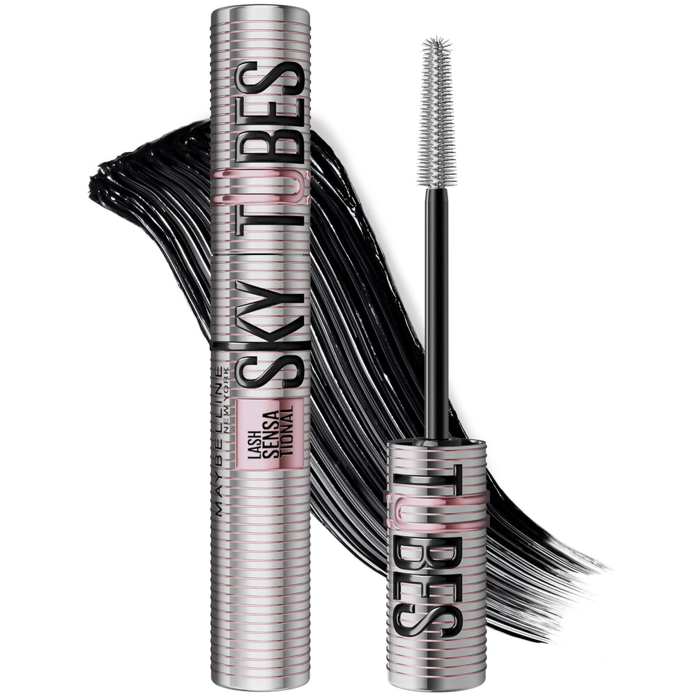 Maybelline front packaging showing product tube and shade very black benefit long-lasting wear