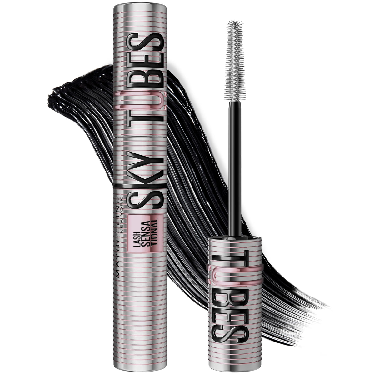 Maybelline front packaging showing product tube and shade very black benefit long-lasting wear