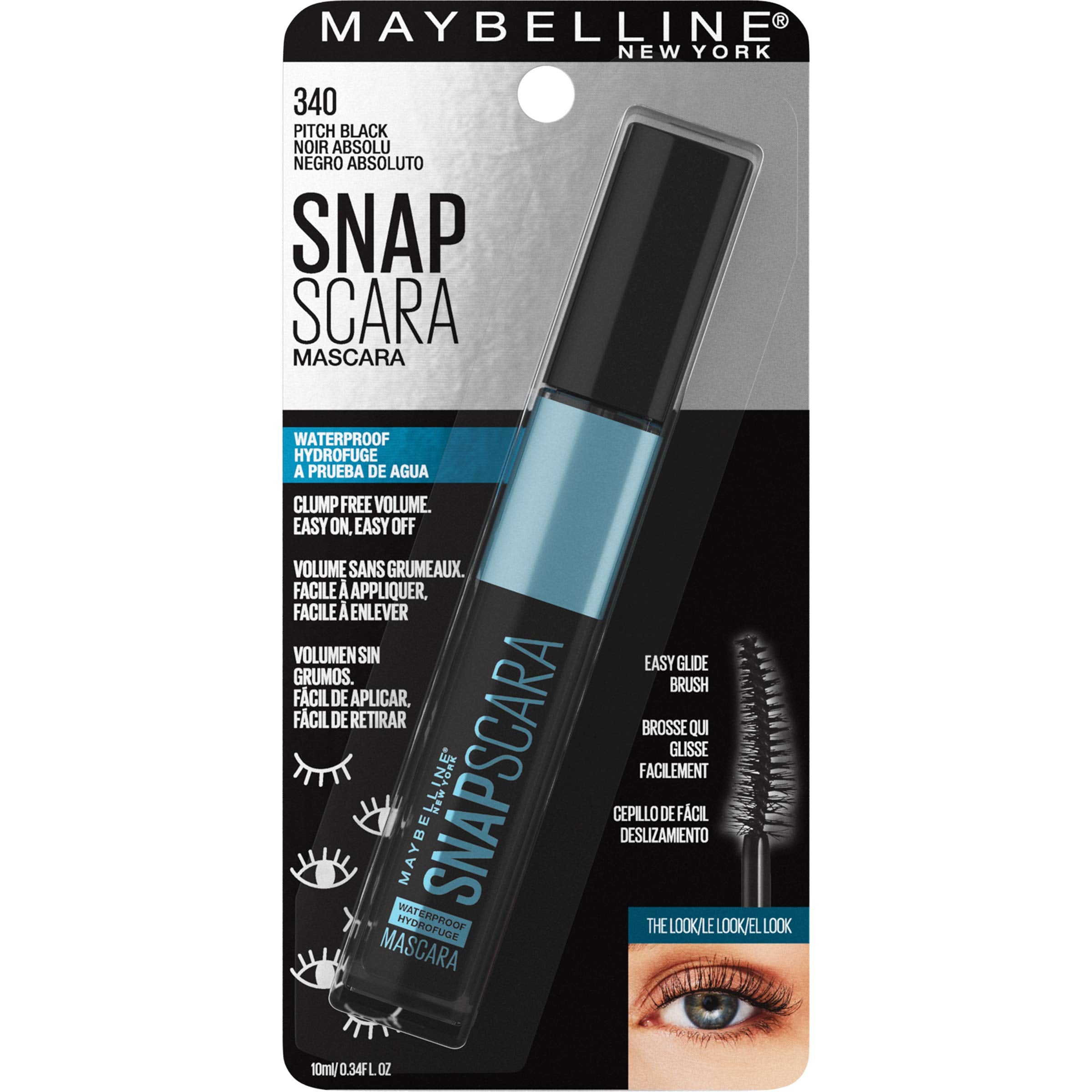 Maybelline Snapscara flake-free volume minimizes rub-off for a clean lash line.