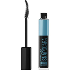 Maybelline Snapscara mascara brush closeup shows clump-free, smooth application for defined lashes.