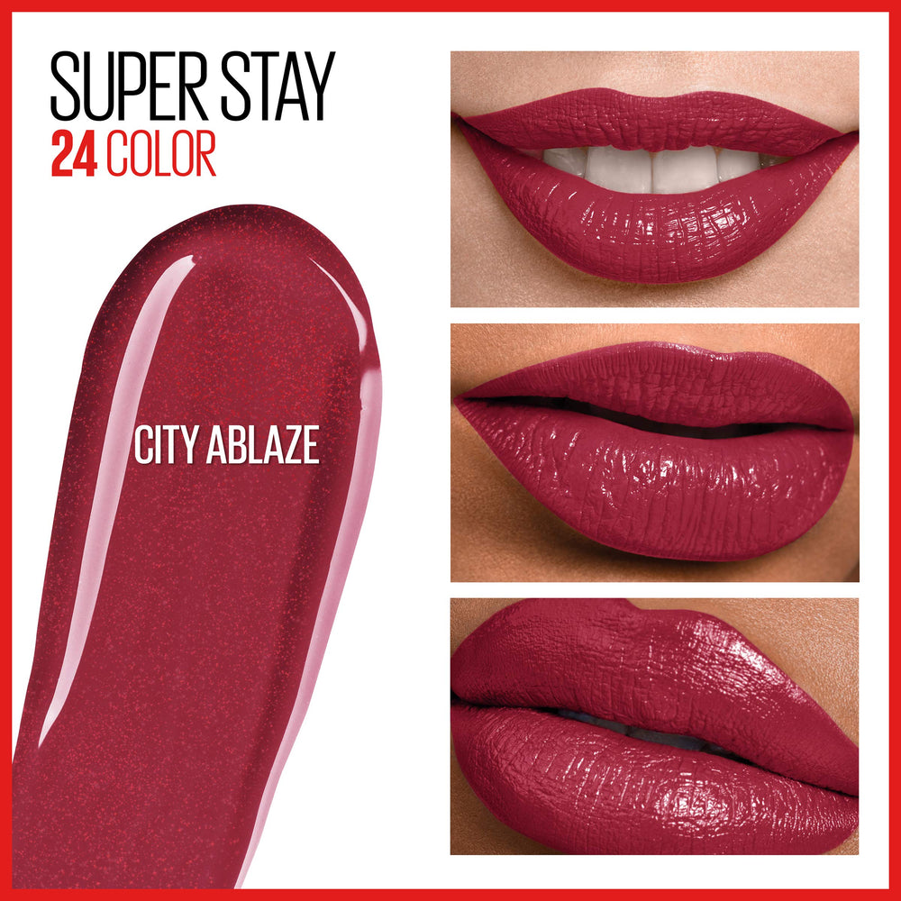 Maybelline Super Stay 24 ultra-conditioning balm on lips maintains moisture during wear.