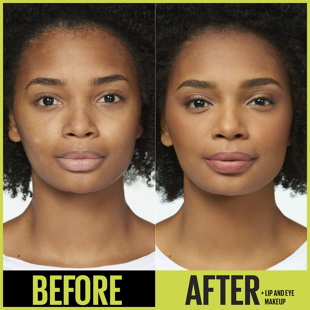 Packaging display reveals Maybelline Super Stay foundation in sleek compact for on-the-go use.