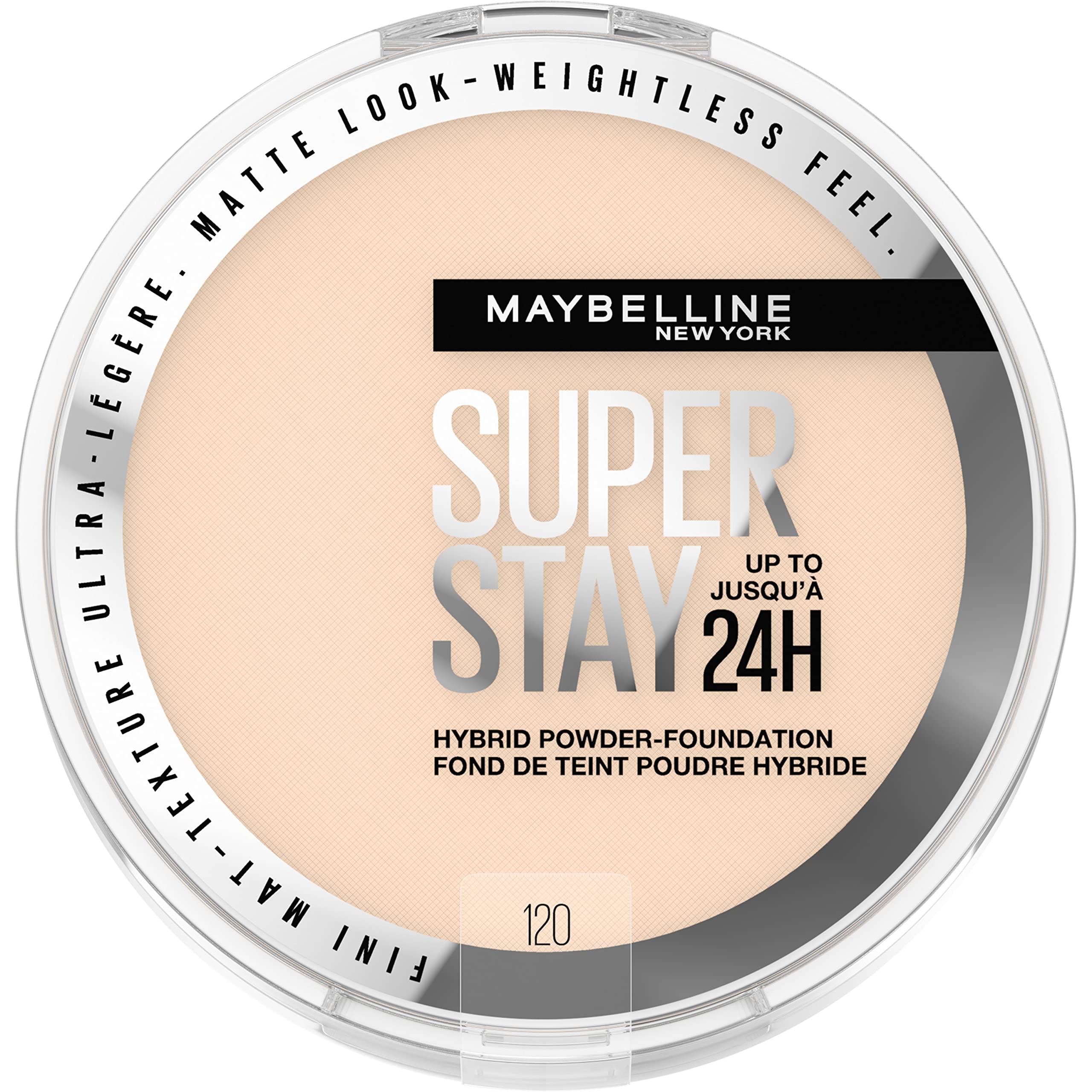 Maybelline Super Stay Hybrid Powder Foundation application swirl shows seamless blend for long-wear matte finish.