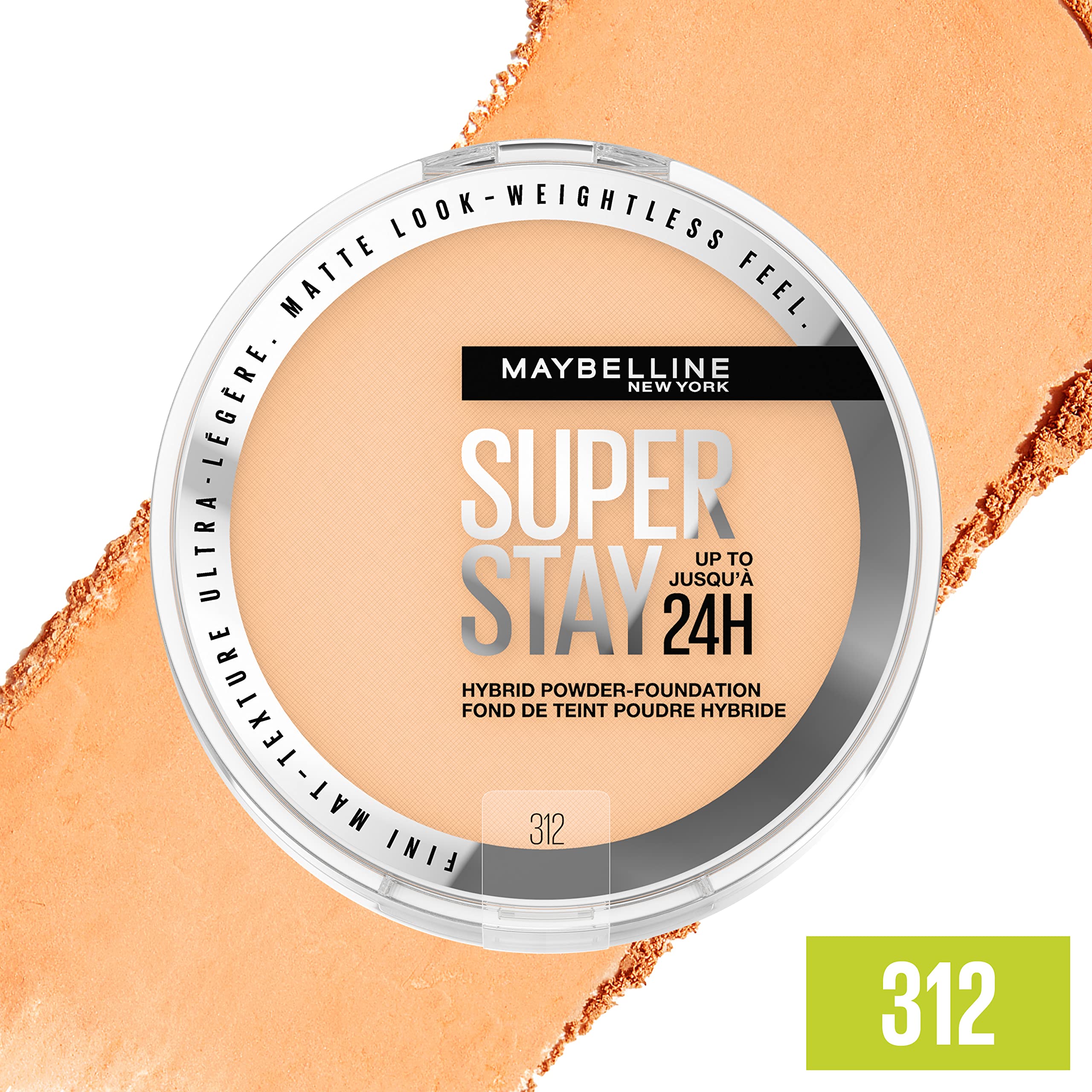 Maybelline Super Stay Hybrid Powder Foundation brush stroke demonstrates seamless blending and a patch-free finish.