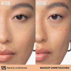 Maybelline Lumi-Matte Foundation application demonstrates buildable coverage