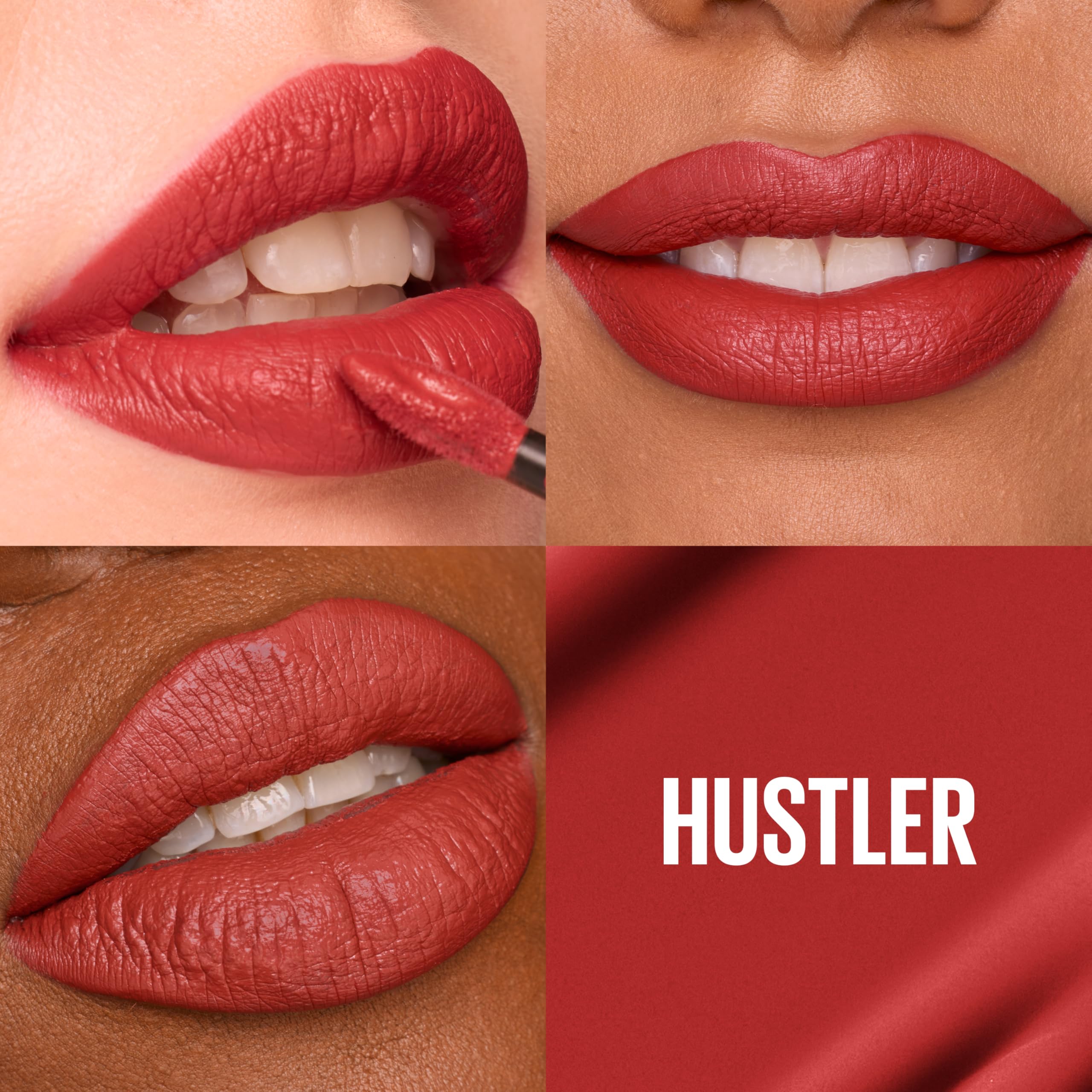 Maybelline Super Stay Matte Ink Hustler swatch in red brown shows bold color