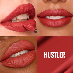 Maybelline Super Stay Matte Ink Hustler swatch in red brown shows bold color