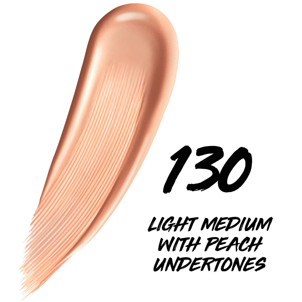 Maybelline Super Stay Skin Tint shade 130 swatch shows light-to-medium coverage.
