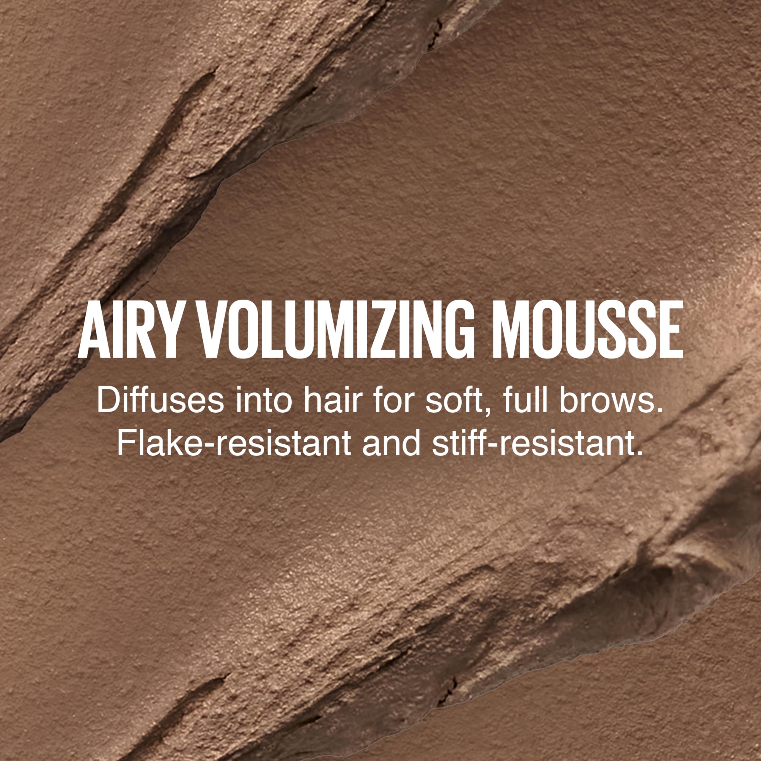 Maybelline Superfluff flat brow look highlighting long-lasting, flake-resistant formula.