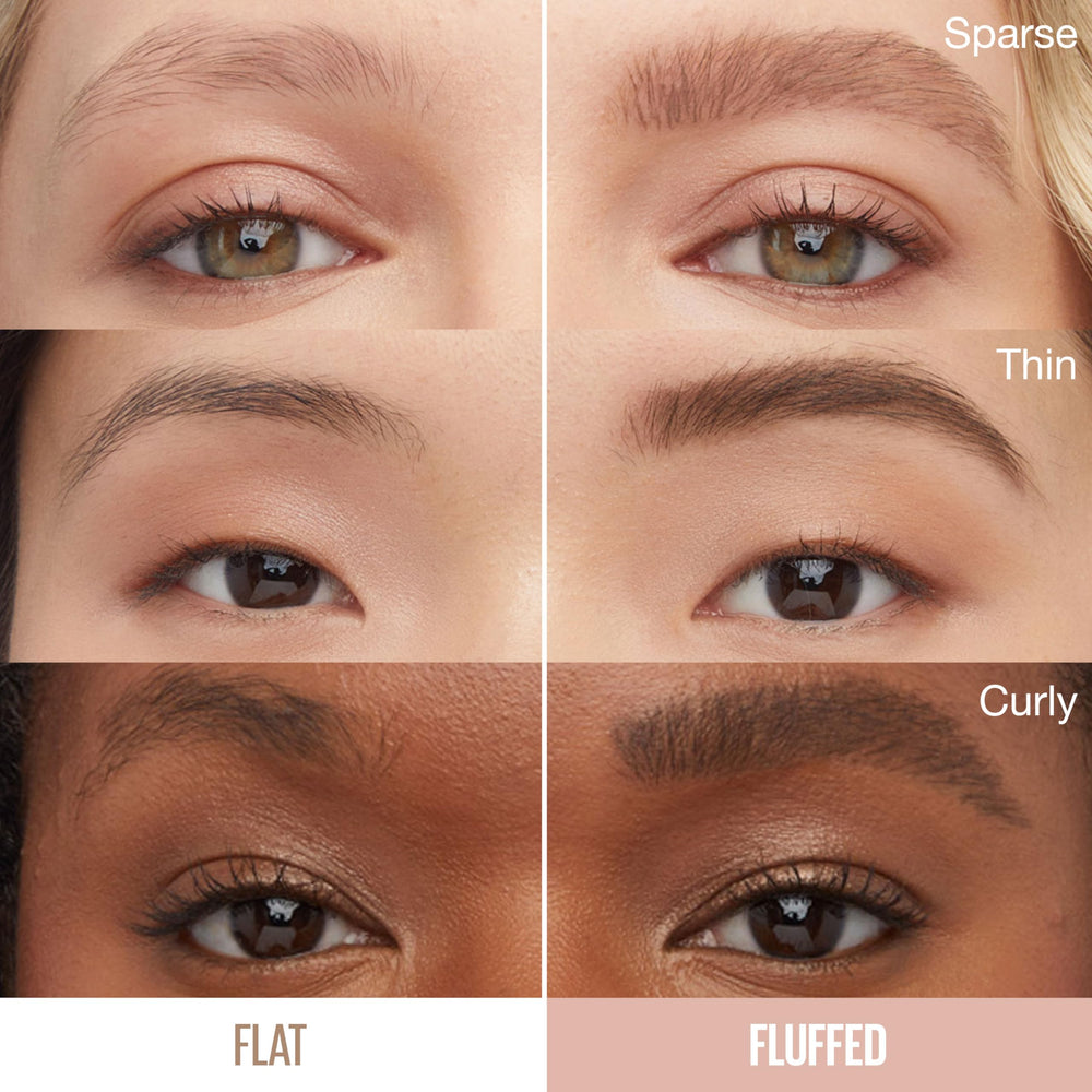 Maybelline Superfluff brow mousse fluffy brush in use for even coverage.