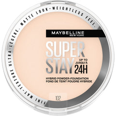 Maybelline Super Stay Hybrid Powder Foundation packaging image highlighting long-wear matte concept