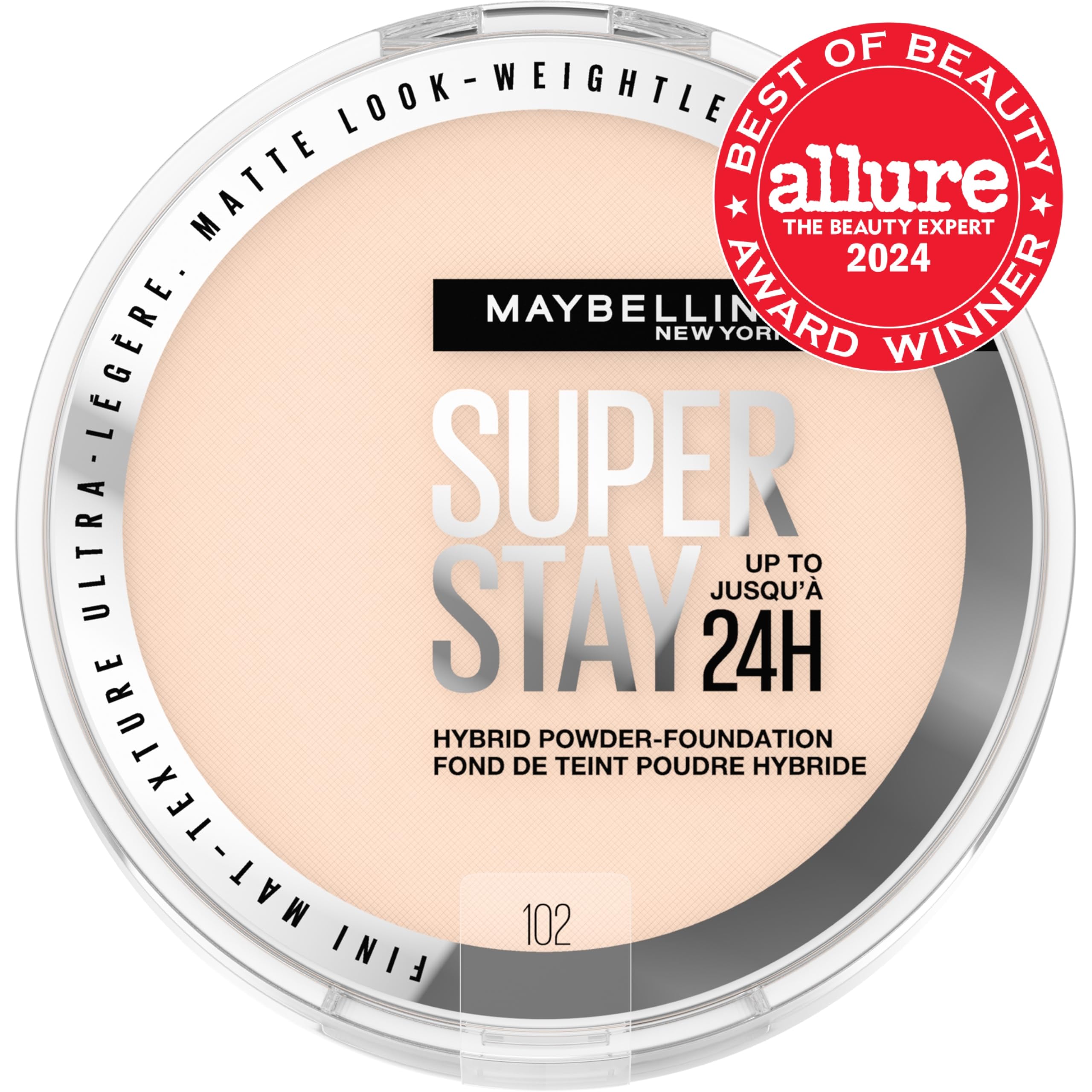 Maybelline Super Stay Hybrid Powder Foundation swirl texture shows weightless, blendable coverage
