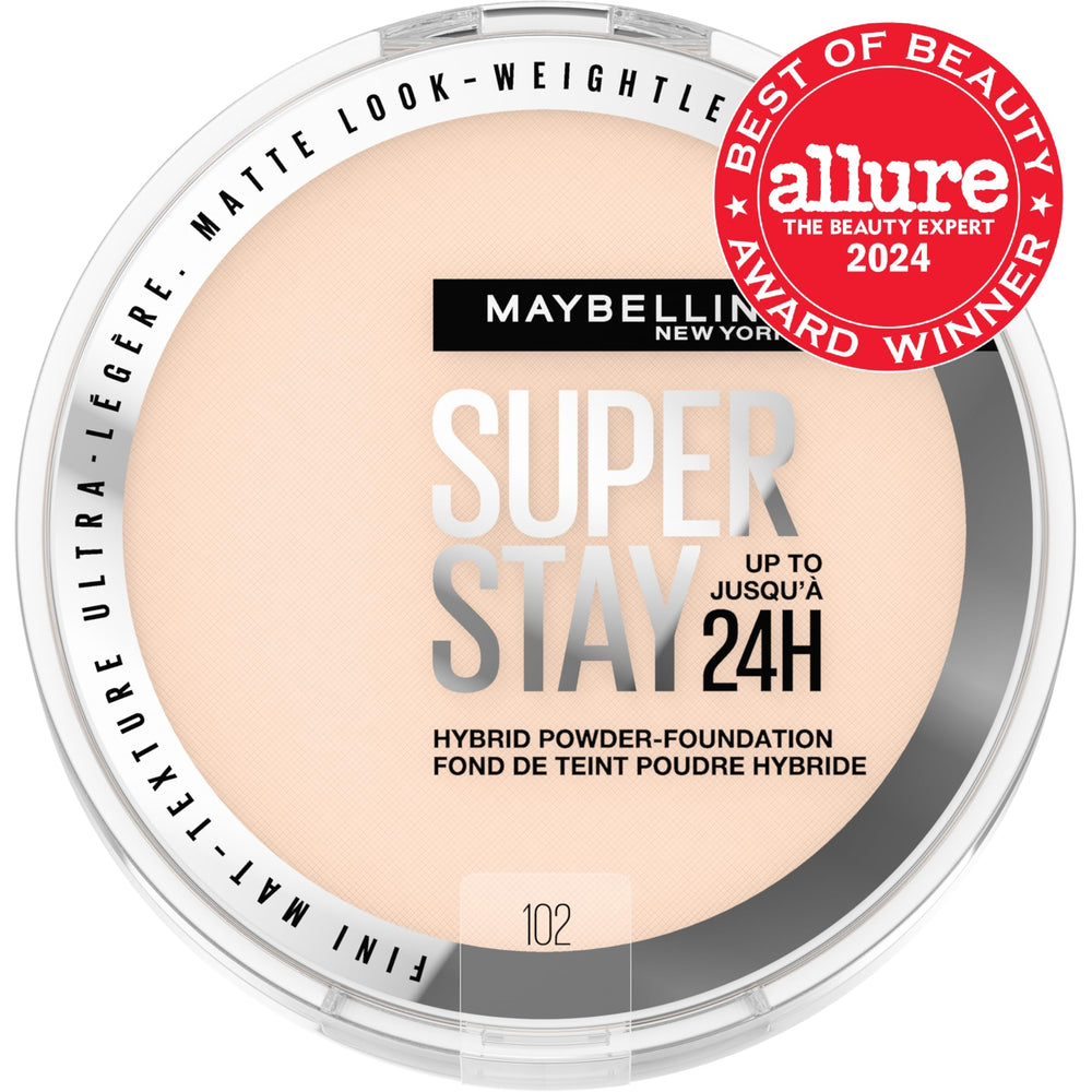 Maybelline Super Stay Hybrid Powder Foundation swirl texture shows weightless, blendable coverage