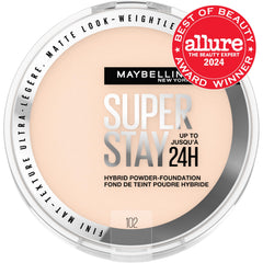 Maybelline Super Stay Hybrid Powder Foundation swirl texture shows weightless, blendable coverage