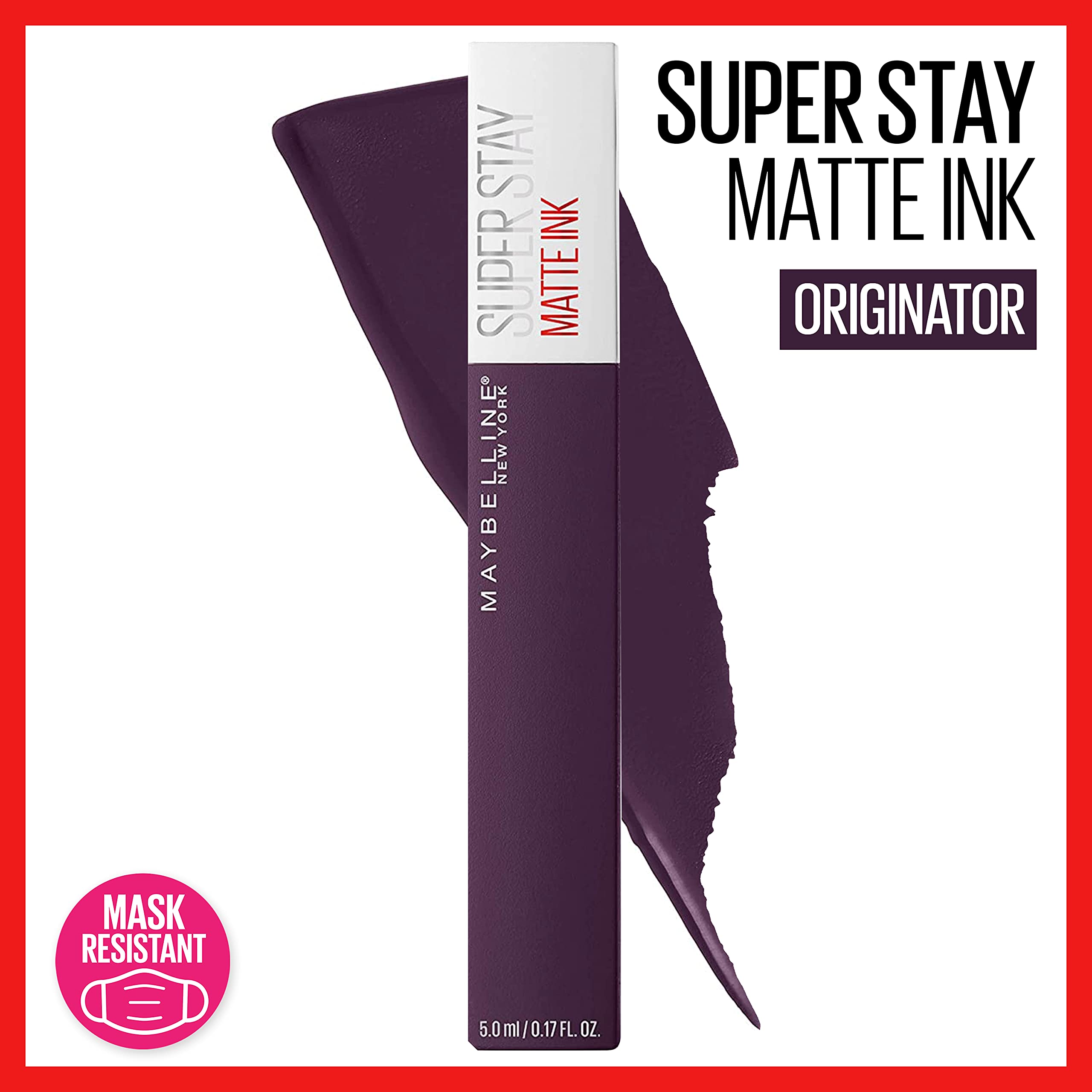 Maybelline SuperStay Matte Ink red lip swatch shows bold color lasting up to 16 hours