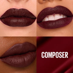 Maybelline Super Stay Matte Ink Composer swatch closeup showing rich cherry-brown color