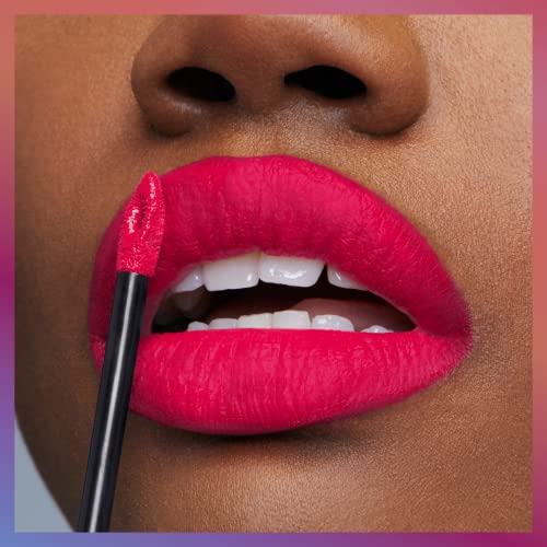 Transfer-proof finish shown while holding a drink with lipstick on lips