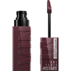 Maybelline Super Stay Vinyl Ink bottle closeup shows long-wear color potential.