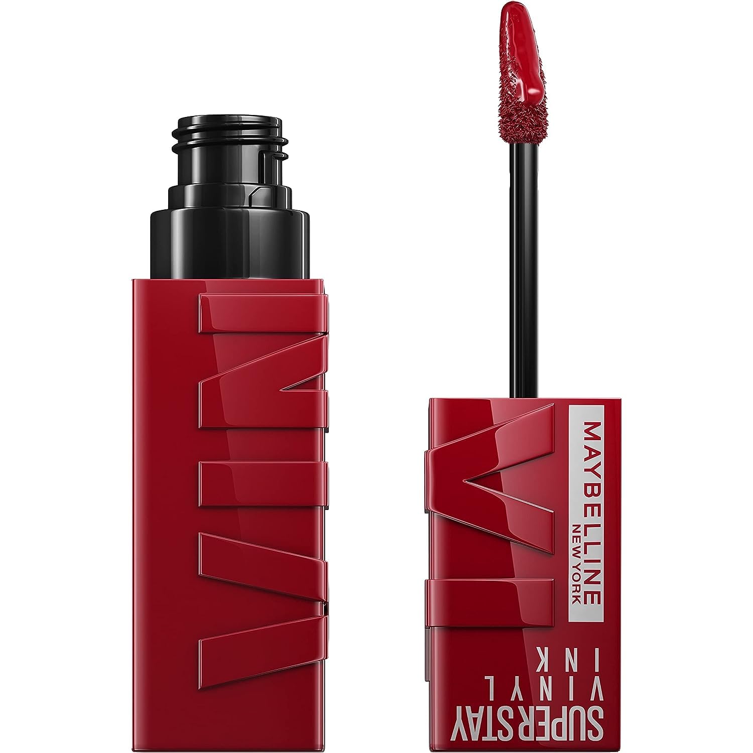 Maybelline Super Stay Vinyl Ink cranberry red swatch showing longwear color