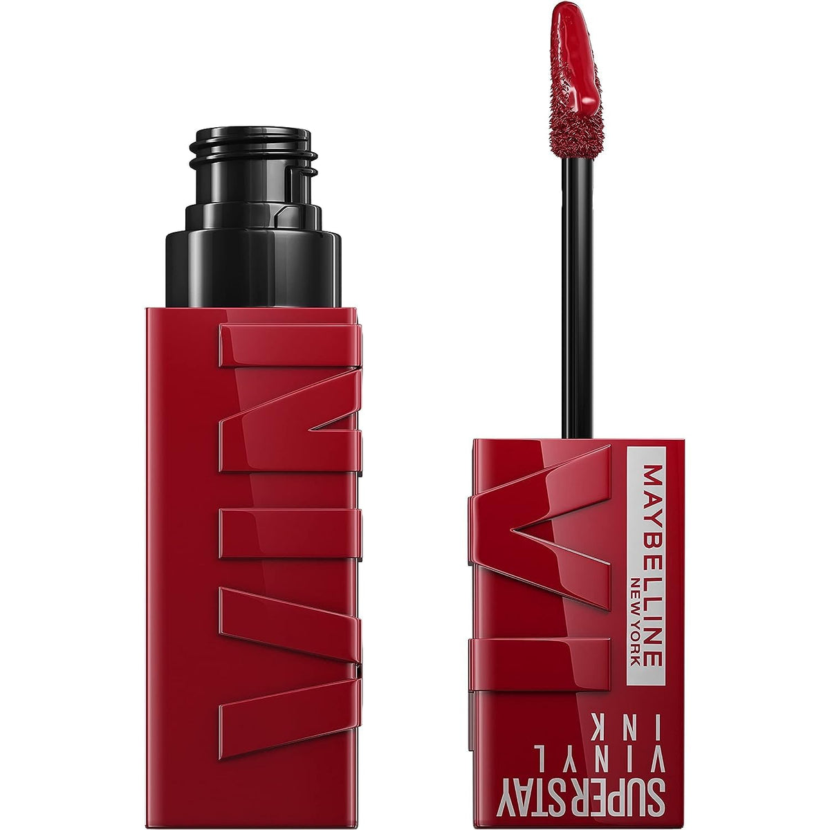 Maybelline Super Stay Vinyl Ink cranberry red swatch showing longwear color