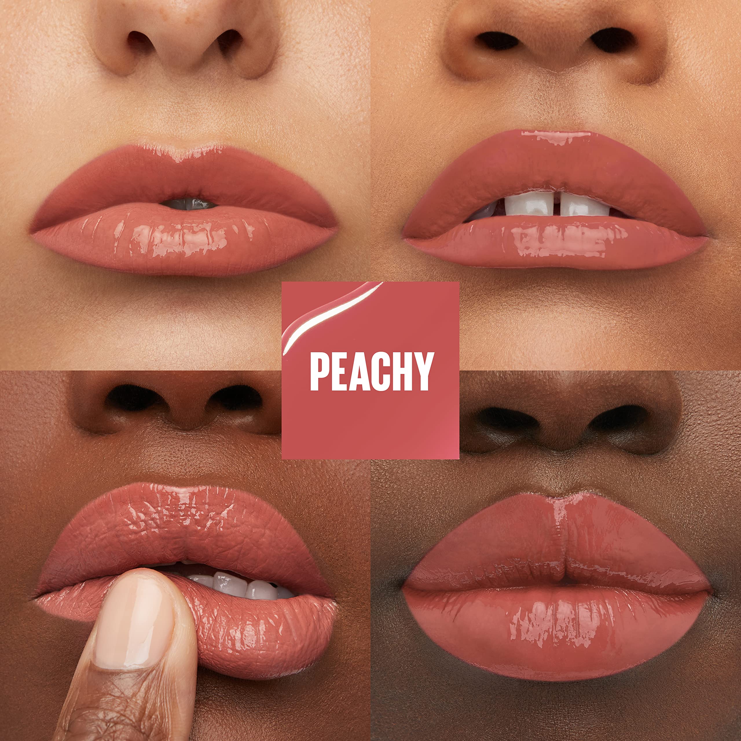 Maybelline Super Stay Vinyl Ink lipcolor on lips with glossy finish and high-pigment color.