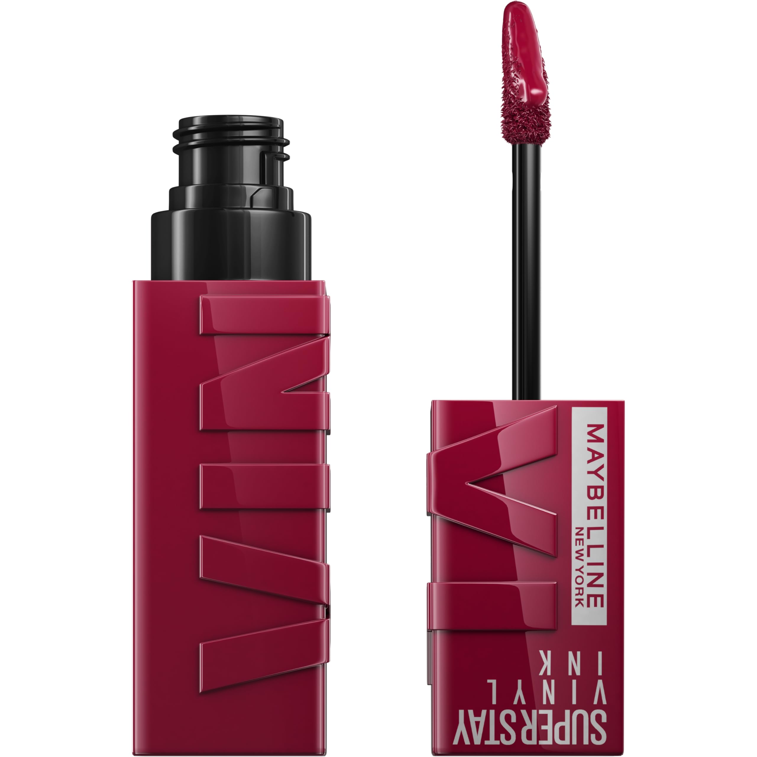Maybelline Super Stay Vinyl Ink packaging closeup highlighting color lock