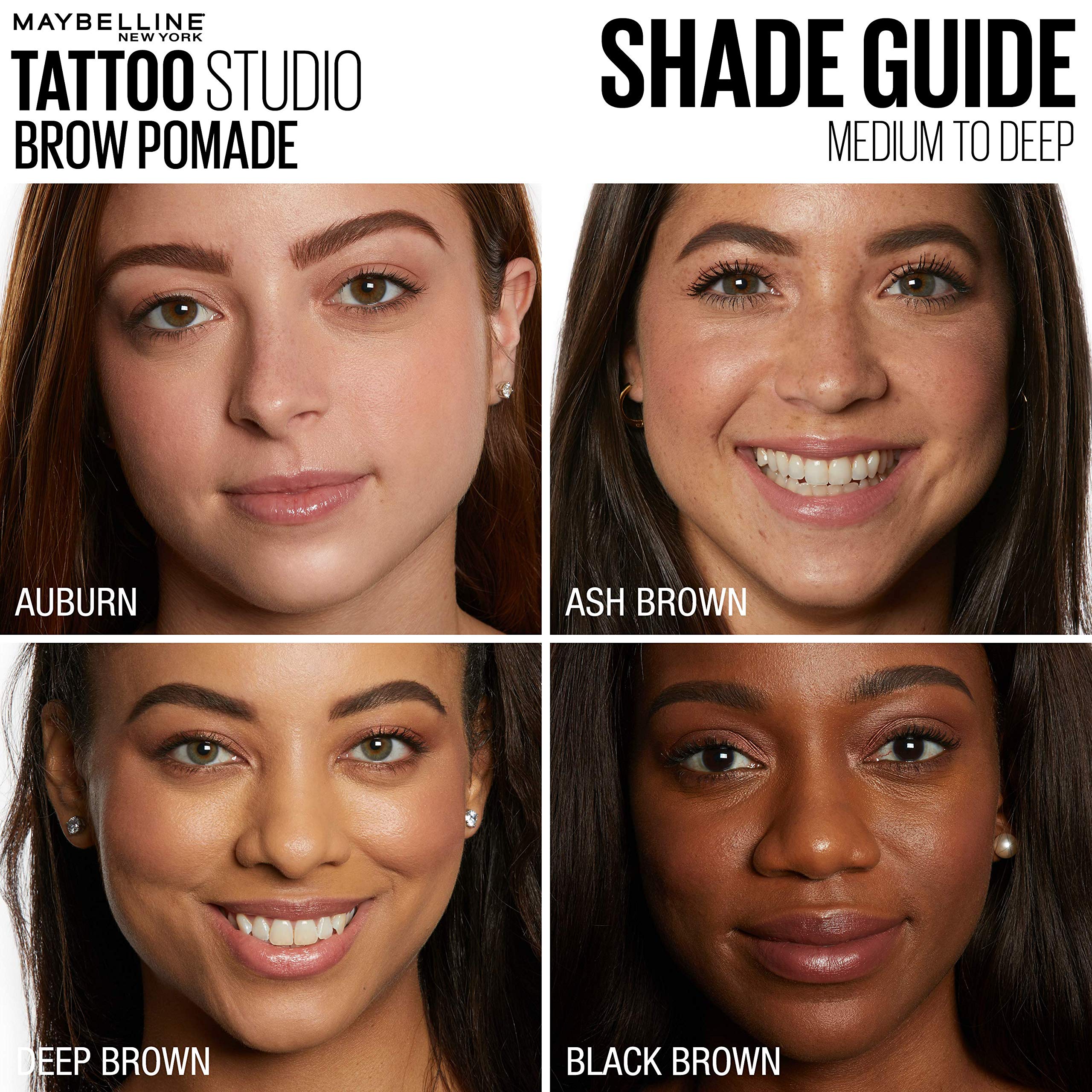 Maybelline TattooStudio Brow Pomade Blonde natural shading demonstrated with spoolie for subtle arch.