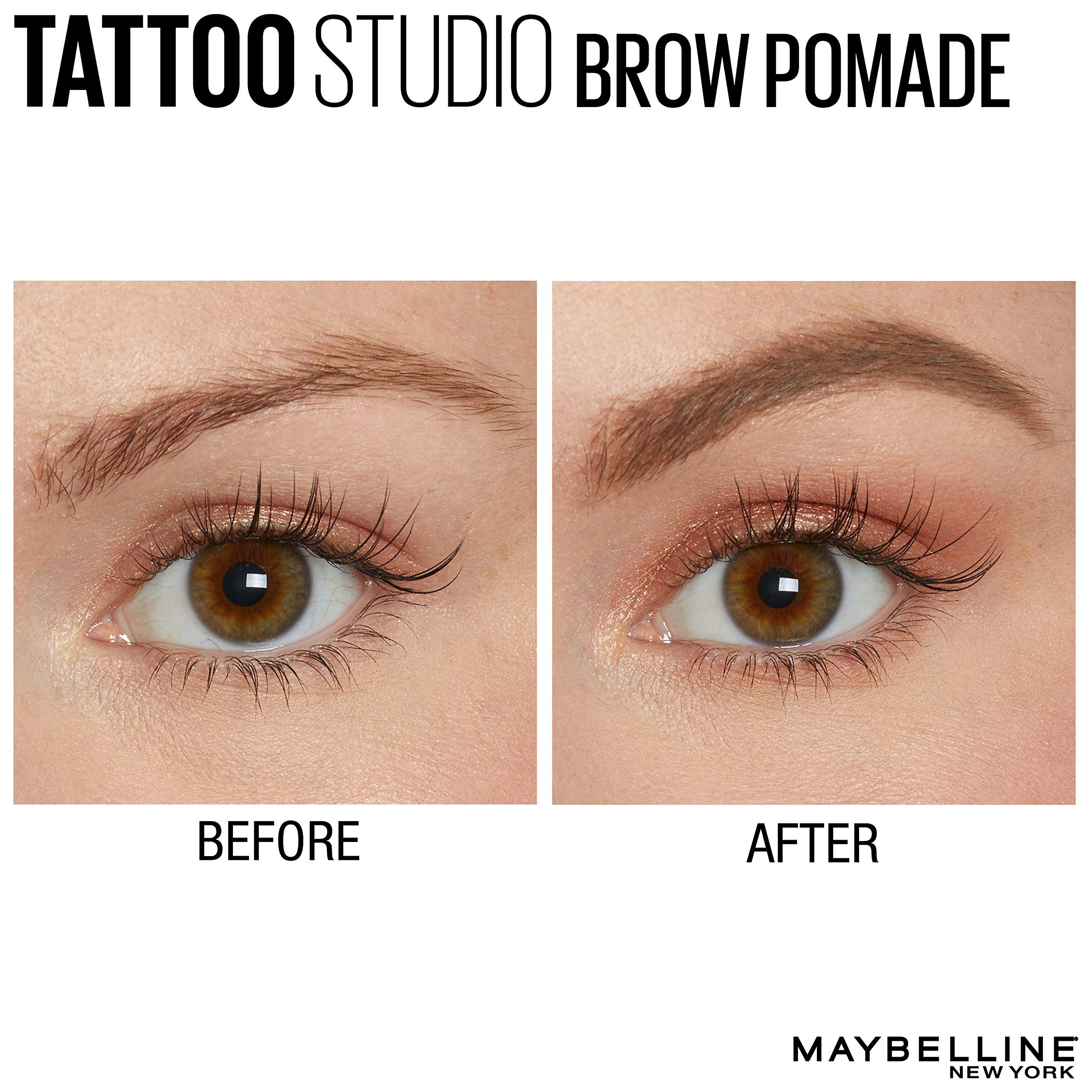 Maybelline TattooStudio Brow Pomade Blonde swatches demonstrate shade match for cool and warm brows.