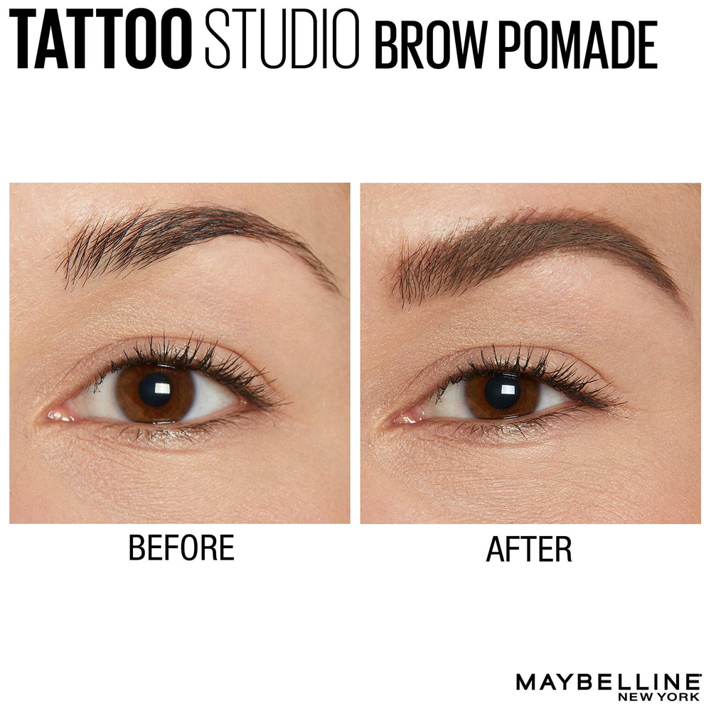 Maybelline TattooStudio Brow Pomade dual-ended applicator for precise shaping.