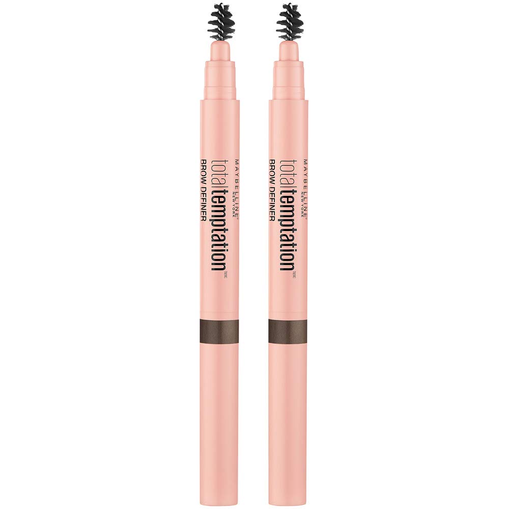 Maybelline Total Temptation Eyebrow Definer Pencil Deep Brown—spoolie brush for blending natural brows.